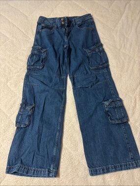 Aeropostale Dark Blue Baggy Wide Leg Cargo Jeans